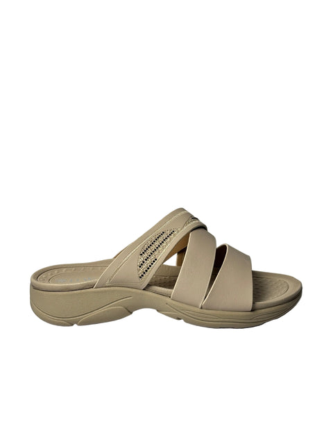 classic Beige Embroidered Wedge Slides 156