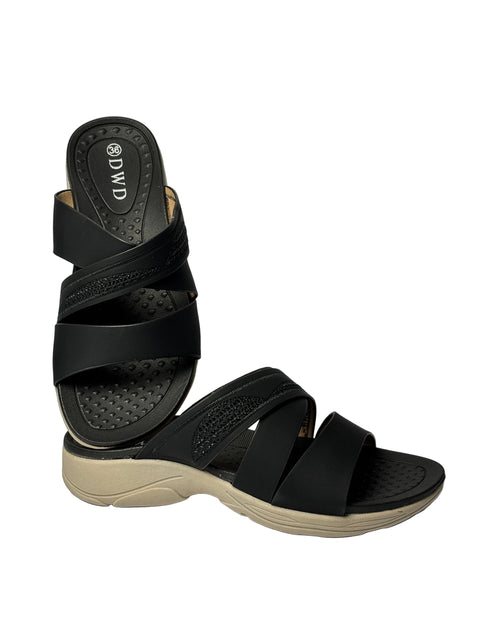 Classic Black Embroidered Wedge Slides 156