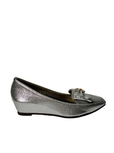 Silver Starlight Shimmer Pumps with Floral Bow 345