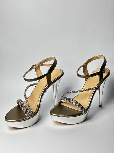 Gunmetal Grey Metallic Platform Heels 218