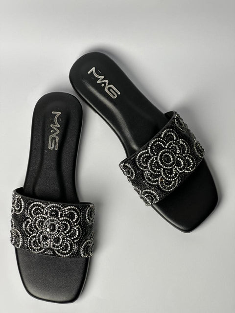 Midnight Bloom Embellished Slides 69-2