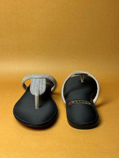 Black Crystal Tassel Thong Sandal 116-2
