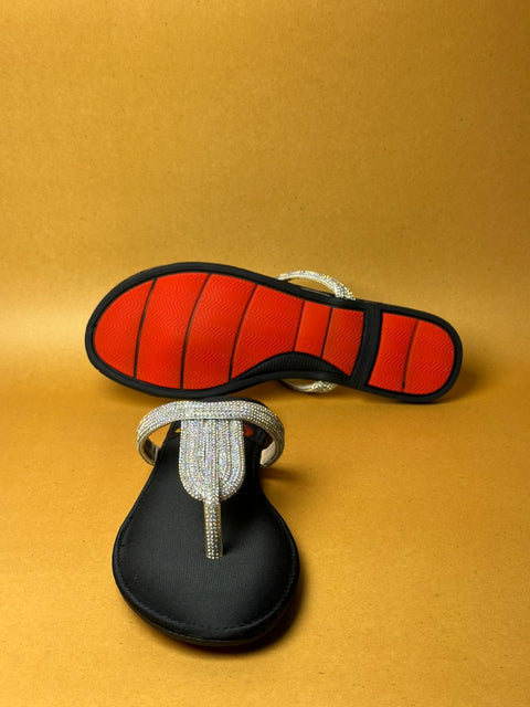 Black Crystal Tassel Thong Sandal 116-2