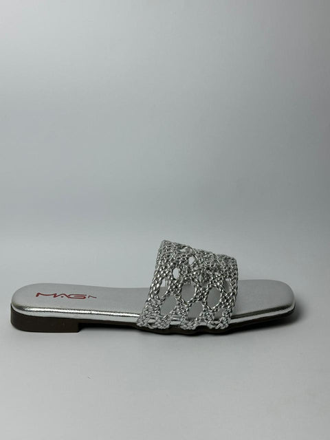 Silver Braided Strap Slide Sandals 67-10