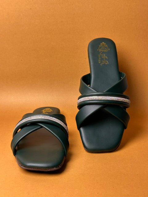 Emerald Luxe Cross Strap Slides 131-7