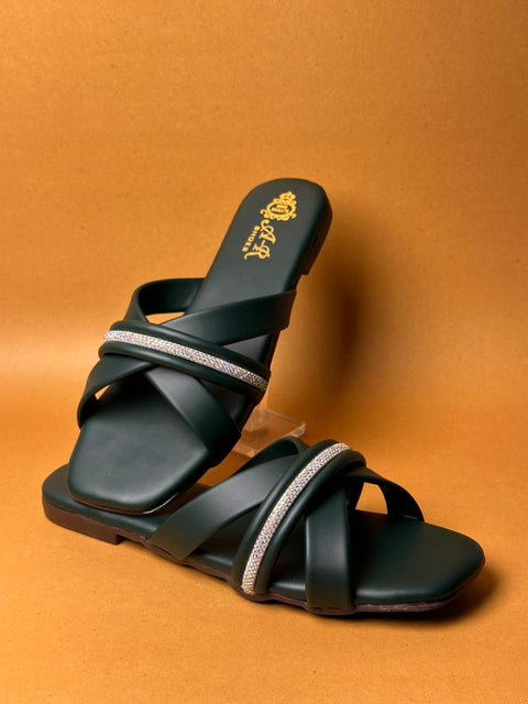 Emerald Luxe Cross Strap Slides 131-7